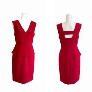 Metaphor Dress Tango Red Peplum Cut Out V-Neck Sleeveless Sheath Dress Size 6